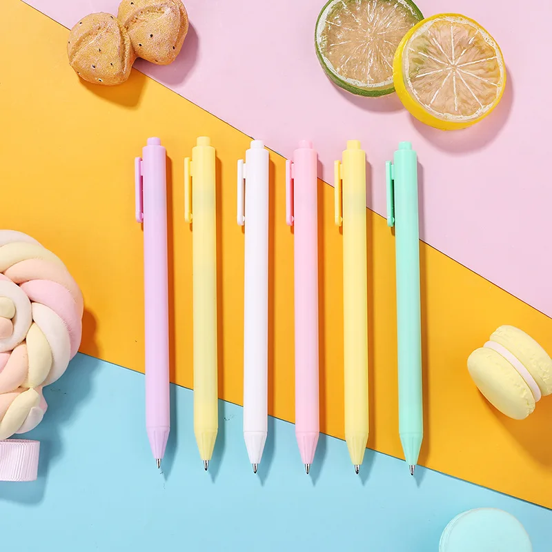 Korean style macaron press pen candy color simple  black ink gel pen student Test signature pen