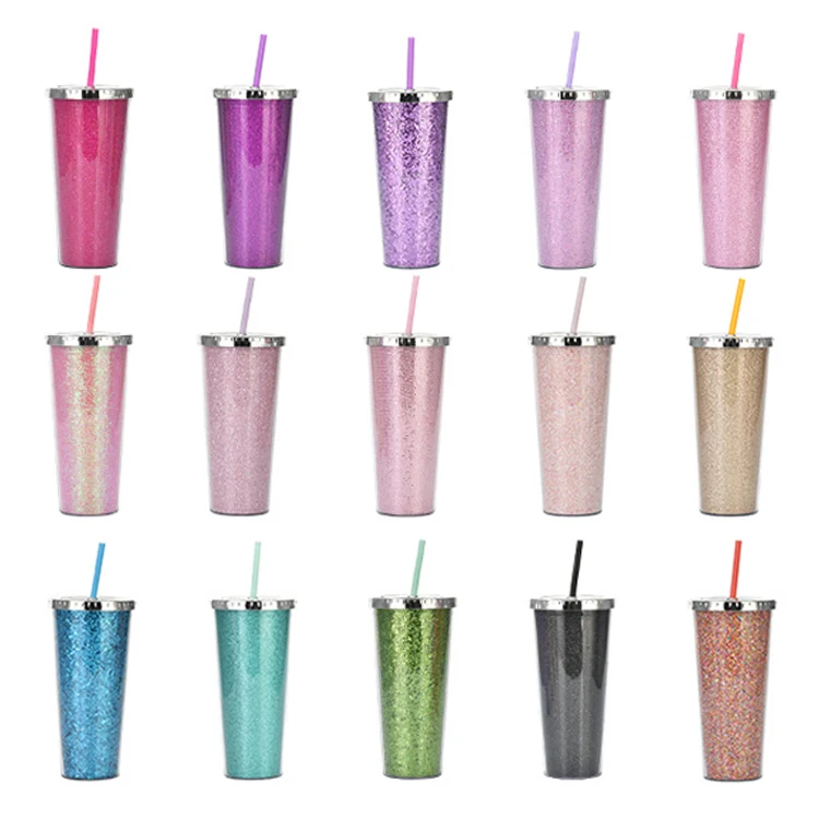 USA warehouse Stock 24oz Summer glitter Plastic tumbler Cold drink Color Changing Cup with lid and straw