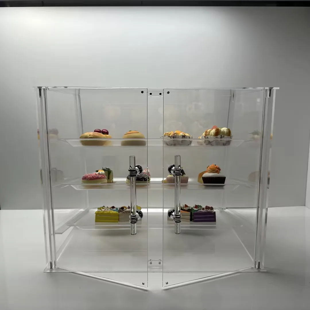 Countertop 3 Tray Acrylic Display Case Clear Acrylic Pastry Display Cake with Rear Door Acrylic Pastry Display