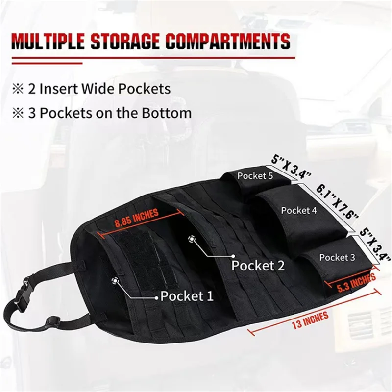 Tactical Molle Vehicle Panel Outdoor Self-driving Hunting Car Seat Cover Backseat Organizer with 4 Detachable Molle Pouch