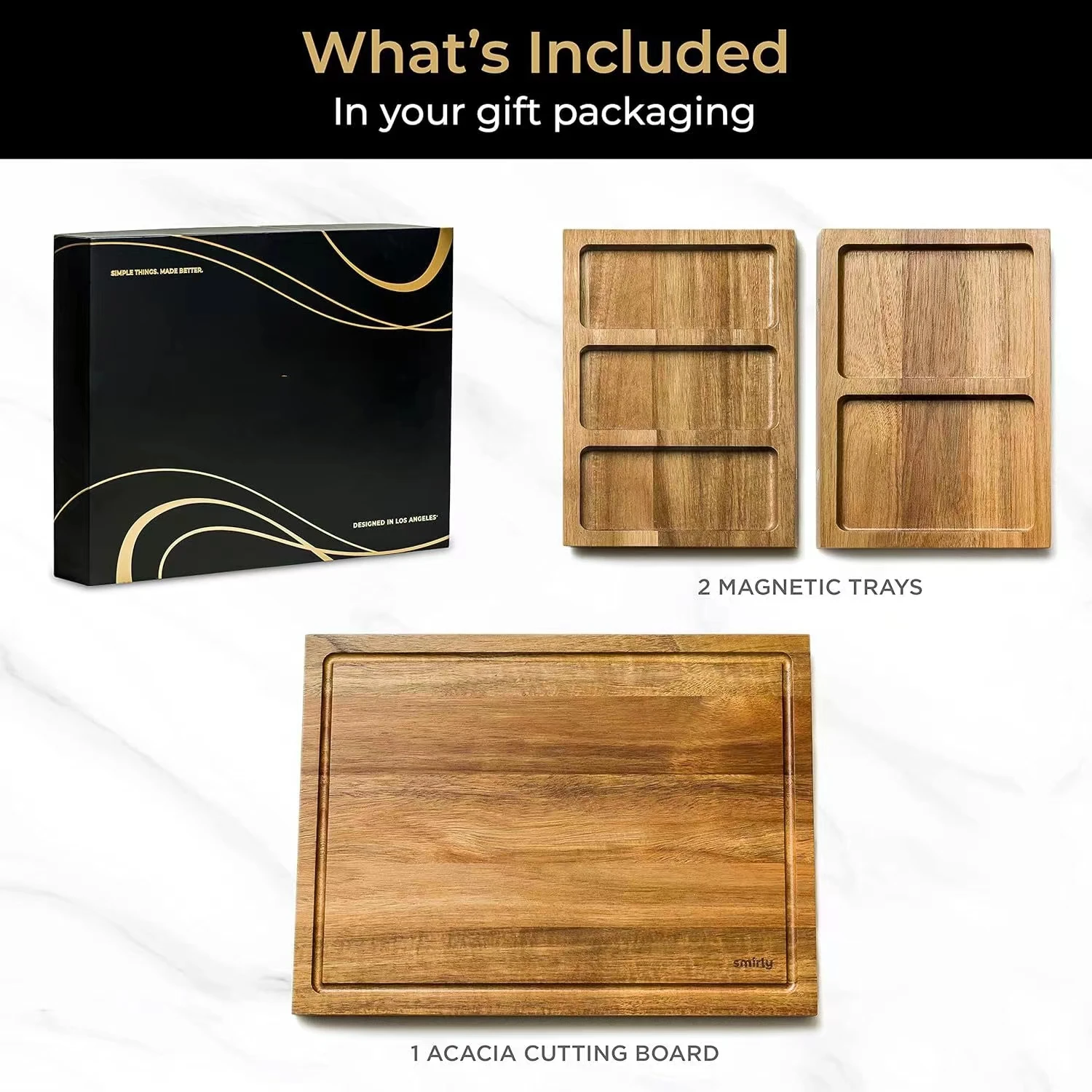 Acacia Wood Enlarged Cutting Board  Set With Magnetic Suction Splicing Cutting Board and Divided Tray, Vegetables and Cheese