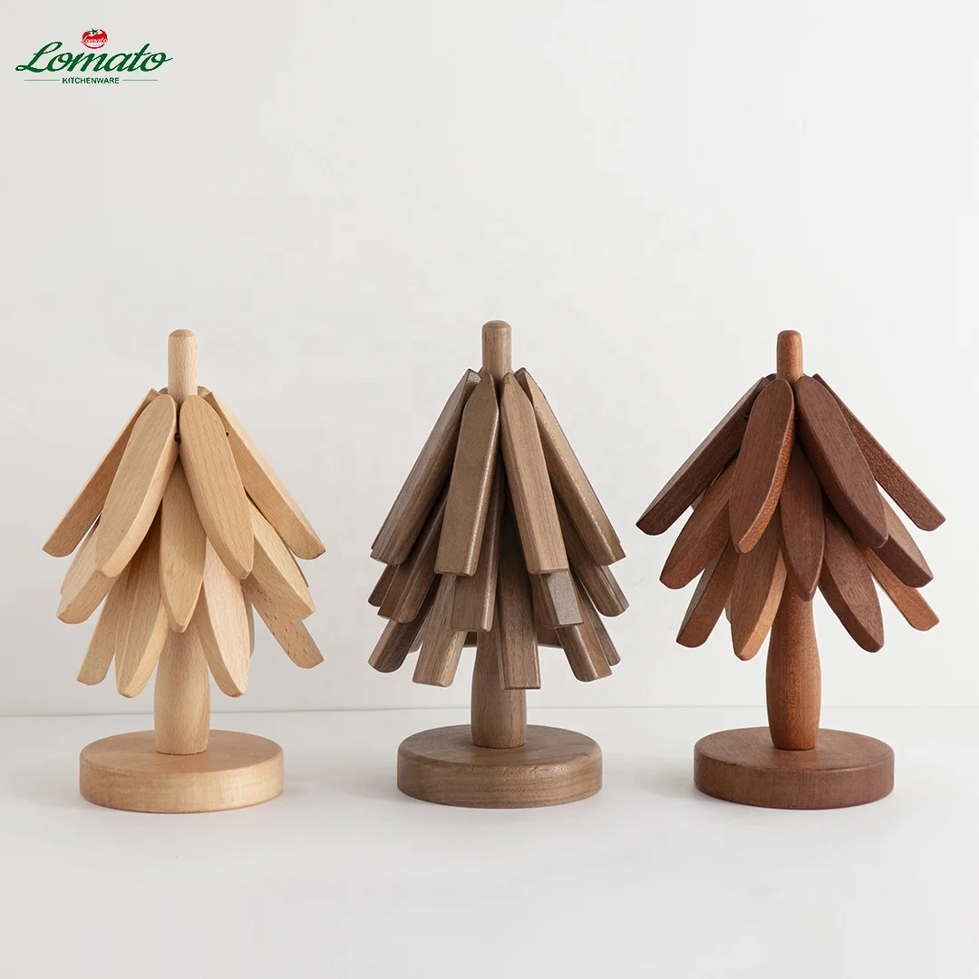 2024 New design 3 pcs sets Teapot Hot Pot Household beech walnut ebony wooden Trivet tree cup coasters for drinks