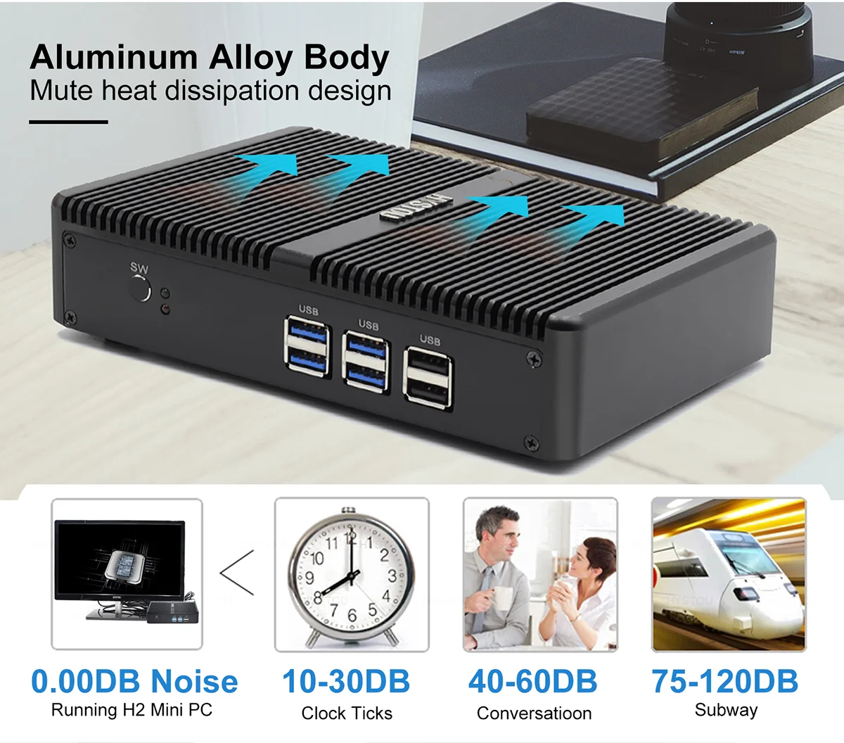 HYSTOU DDR4 32GB Computer Intel Core i5-7267U Support Win 10/11 Desktop 4k Display HD-MI Low Power Fanless Industrial Mini PC H2