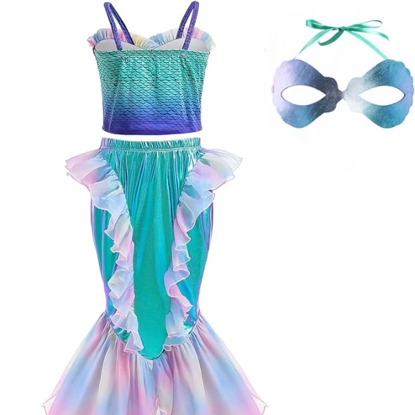 Love Party Mermaid Dress  Little Girls Ariel Outfit  Princess Dress Up Costume  With Eye For Mask  Birthday Party  Halloween