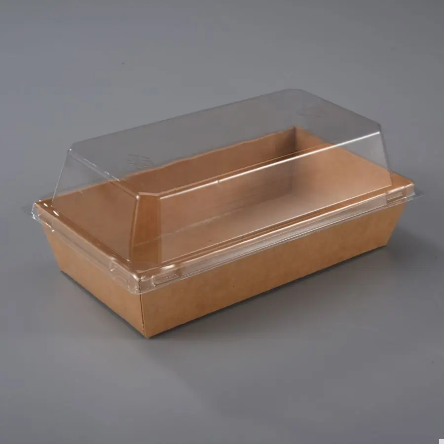 Premium disposable take out paper Cake box tray container with PET lid