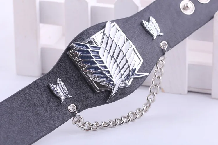 Black leather anime Attack on Titan  Bracelet  punk style  Bracelet