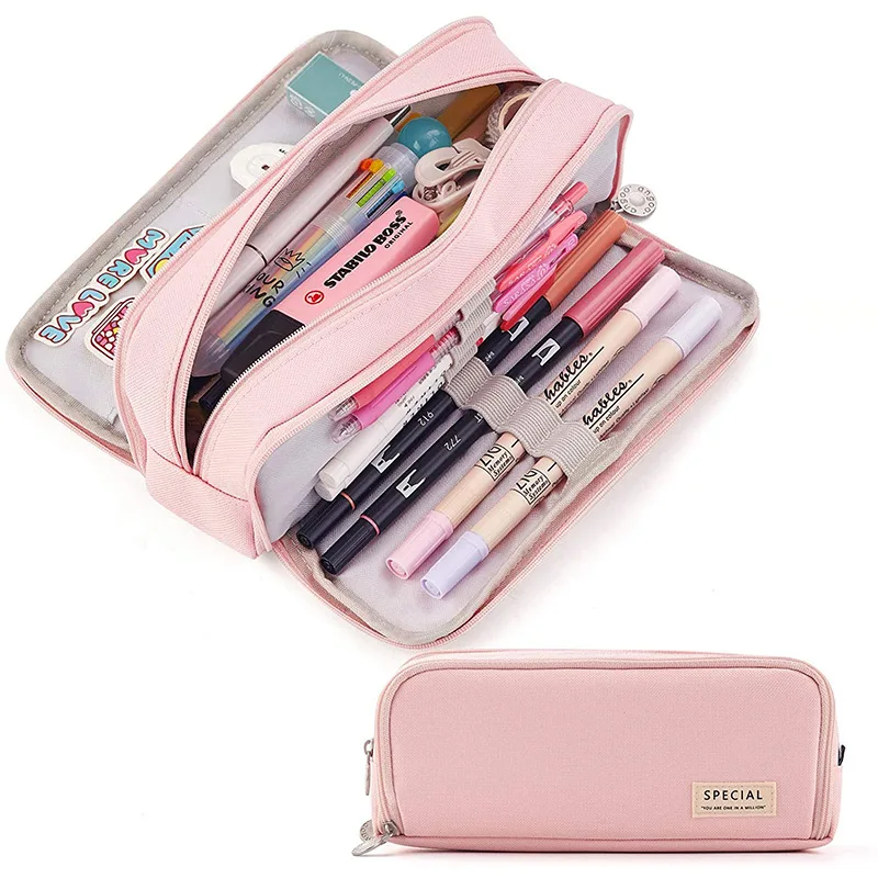 Kawaii Pencil Case Canvas Stretch Double Layer Large Capacity Pencil Box Cute Pencil case Kids School Stationery