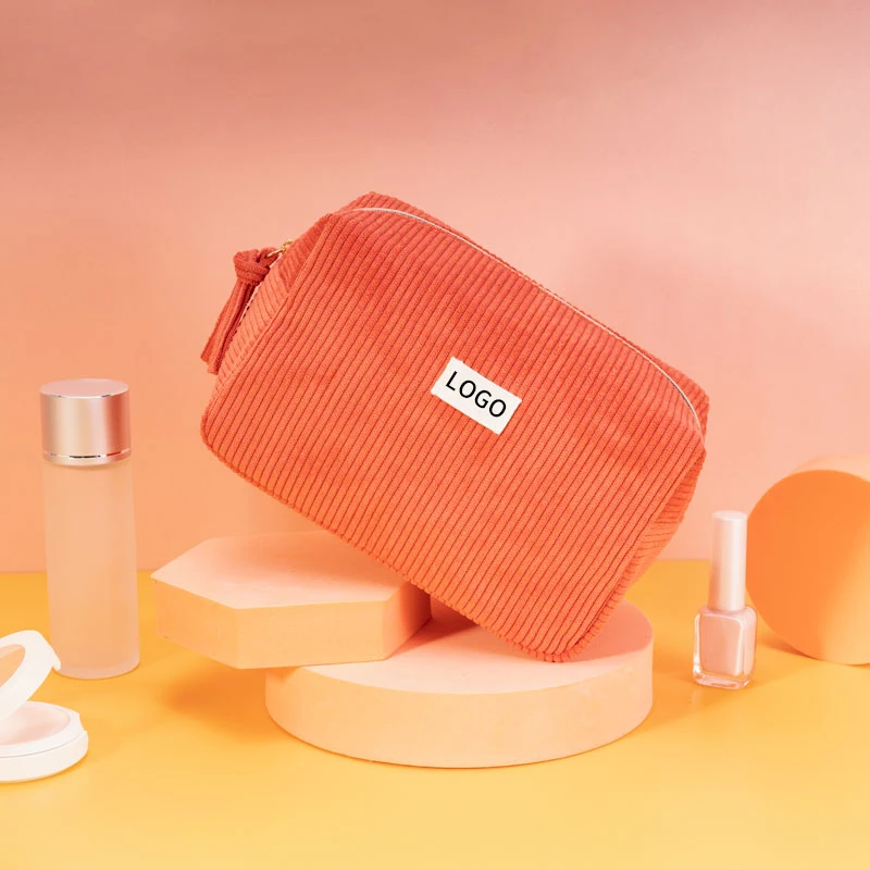 Factory Custom Logo Personalized Eco-Friendly High Quality Corduroy Cosmetic Pouch Cute Fashion Beauty Candy Cosmetic Bag
