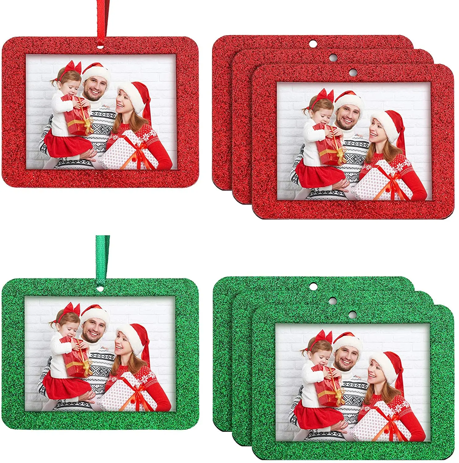 Christmas Felt Photo Frame Ornaments Glitter Mini Felt Hanging Photo Frame Holiday Felt Picture Frame