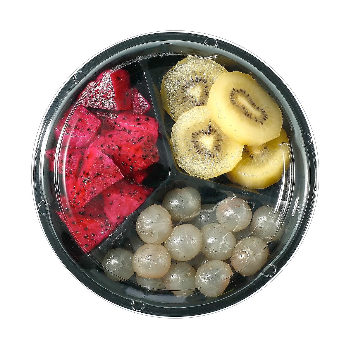 3 Separates Blister Disposable Round Plastic Fruit Salad Box take away PET packaging Food Container