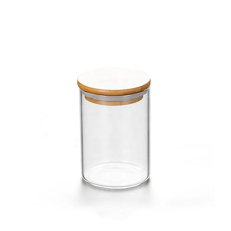 large glass food storage jars wholesale glass jar wooden lid for honey food candy glass jar