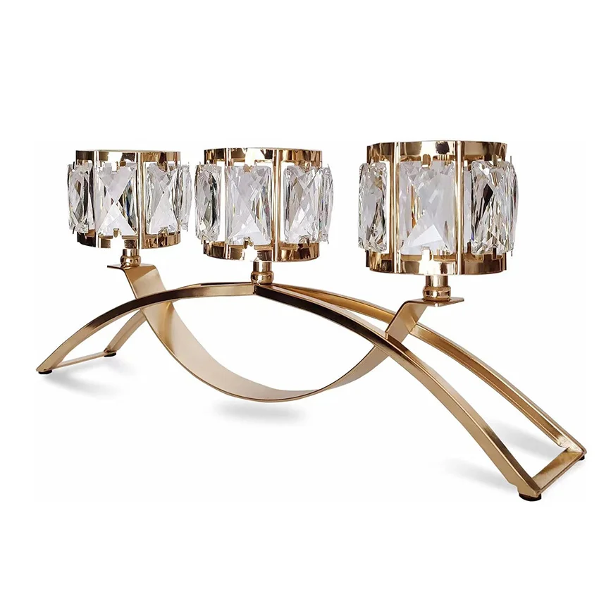 Wholesale Gold Crystal Candle Holder 3-Arm Crystal Candelabra for Wedding Centerpieces and Home Decor