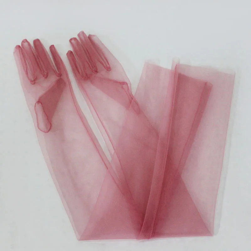 2021 Long Tulle Wedding Bride Gloves Fashion Purple Blue Transparent Ultra Thin Mitten Bridal Elbow Long Gloves