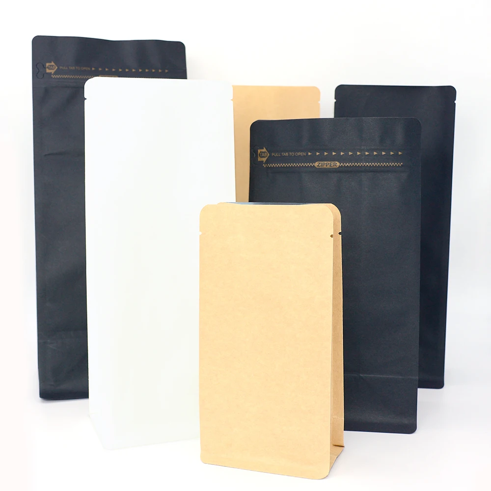 2024 Hot Sale Matte Resealable Custom Printed Kraft Block Bottom Bags Side Gusset Plastic Packaging Bag Pouch