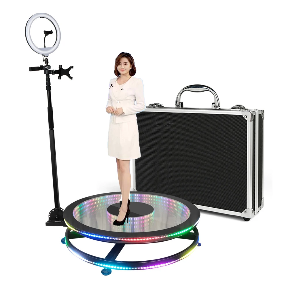 Intelligent Spin Camera Glass Photo Photography Mini Booth 360 Degree Rotate Big 360 Degree LED Photo Booth with Rotating Stand