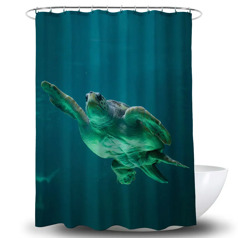 Turtle Sea Horse Dolphin Print Shower Curtain Set Bathroom Bathing Screen Anti-slip Toilet Lid Cover Carpet Rugs Home Decor
