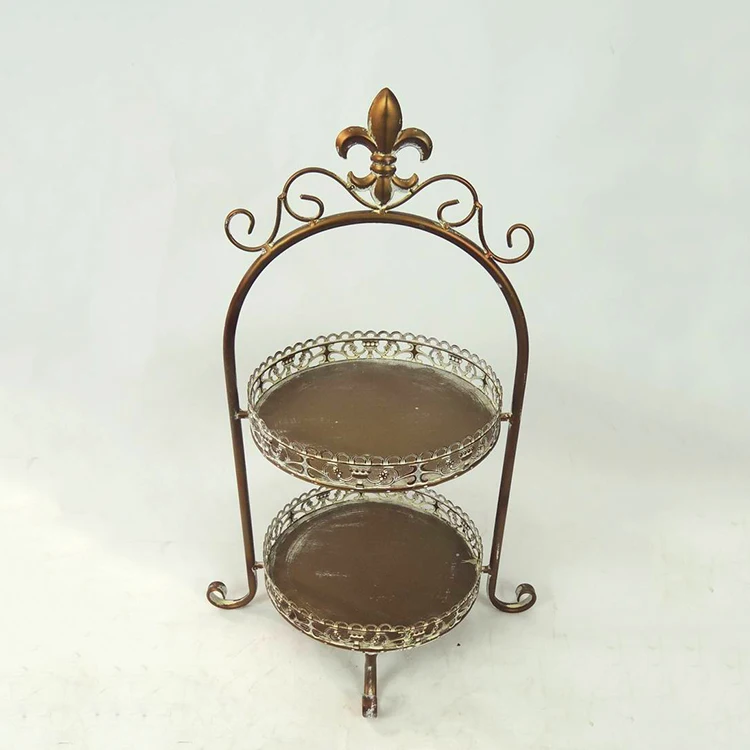 Wholesale 2 Tiered Gold Iron Frame Shabby Chic Vintage Cake Dessert Stand