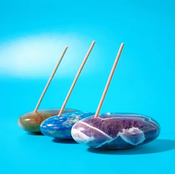 Palo de incienso con gema amatista Natural 100% auténtico candelabro quemador adornos para el hogar