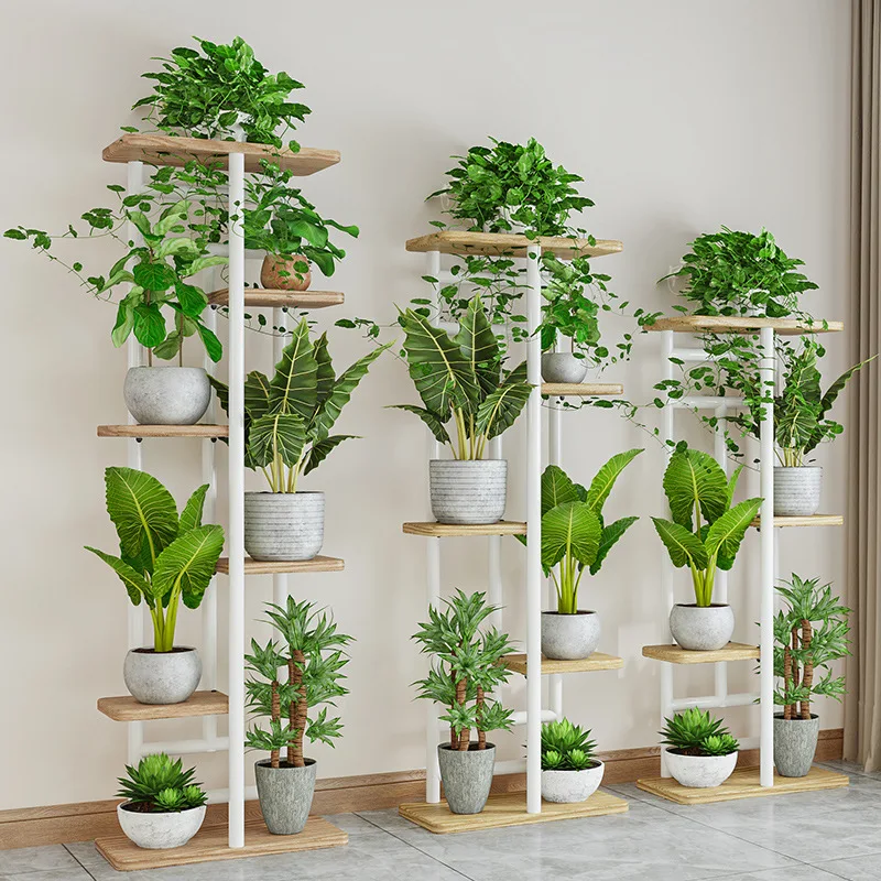 plant stands support de plante Outdoor Wooden hang Plant Pot Stands Set Home decoration 5-Tier Steel Metal Flower Display Stand