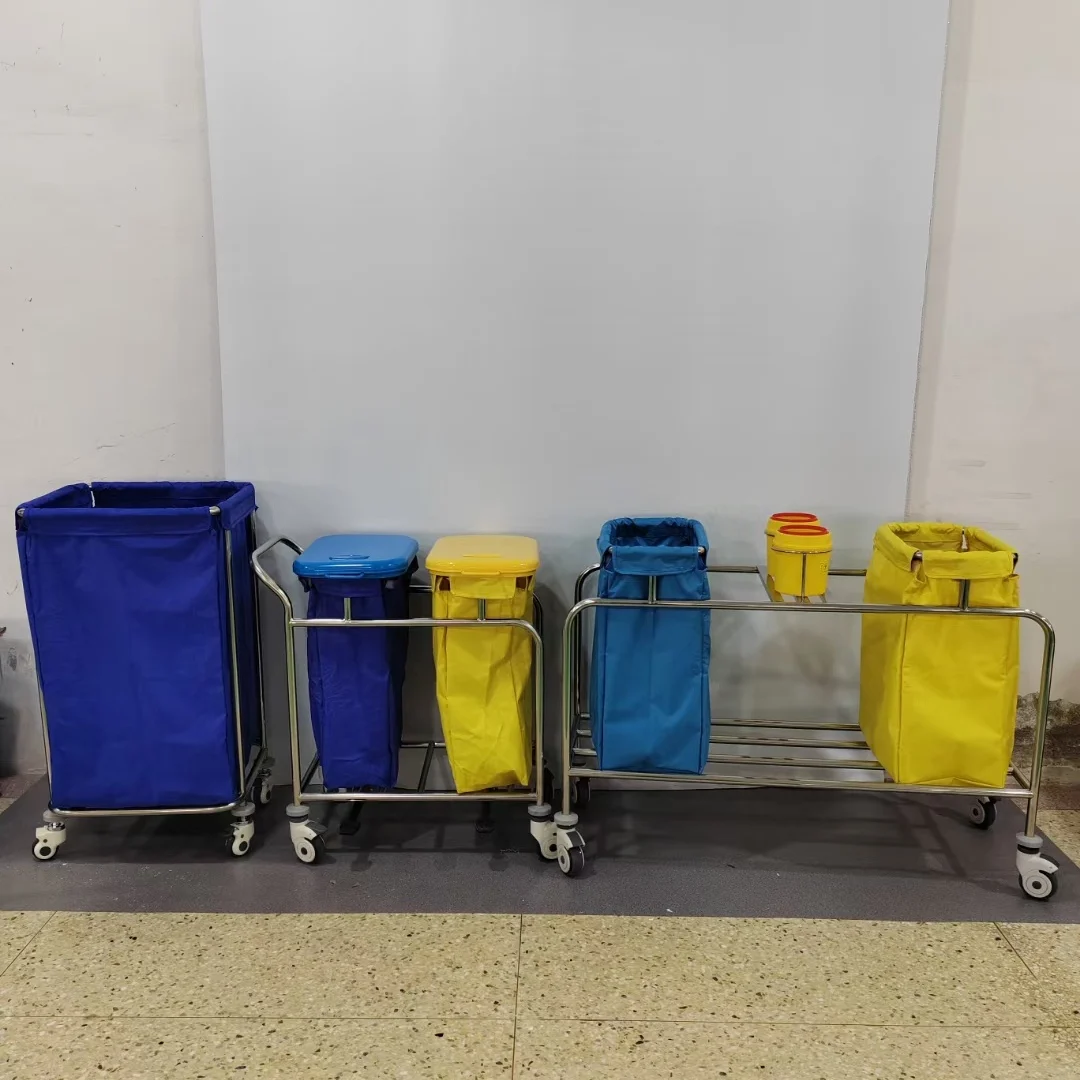 Hospital Stainless Steel Linen Medical Cart Laundry Cleaning Trolley