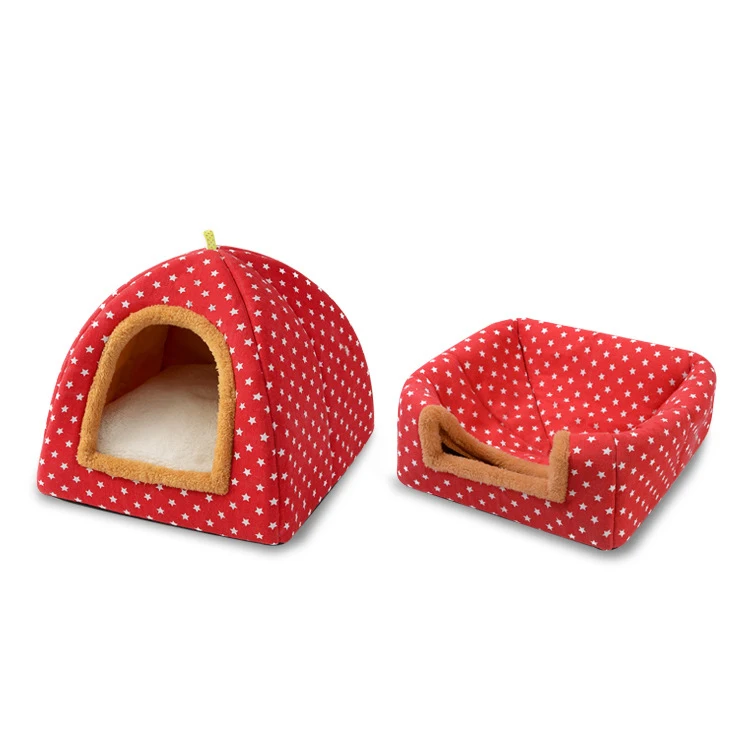 In Stock Wholesale Indoor Lovely Pet Bed House Plush Foldable Pet Dog Cat House Cave Dog House Bed