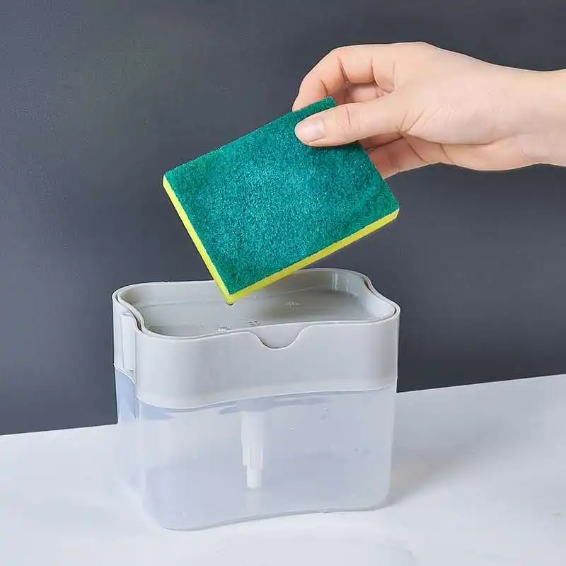 Cross-border Kitchen Push-type Liquid Dispensing Box Household Scouring Pad Dishwashing Brush Automatic Washing Liquid Soap Box