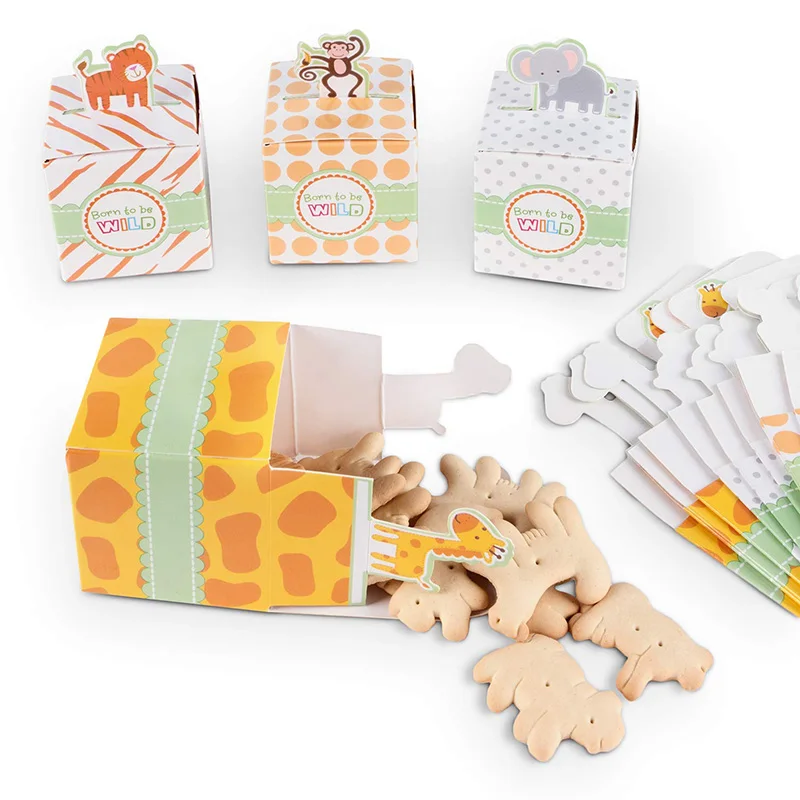 Wholesale Born To Be Wild Party Favor Box Cute Jungle Themed Zoo Animals Candy Box for Baby Shower Child Birthday