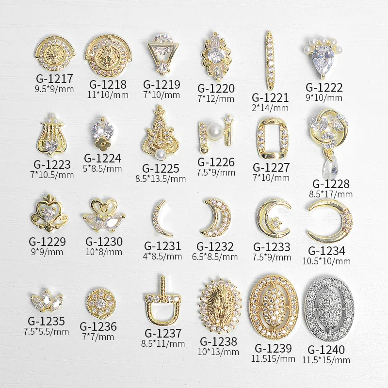 High Quality Nail Arts Hollow Out Moon Pearl Geometry Irregular Nail Charms Women Beauty Finger Nail Jewelry AAA Zircon