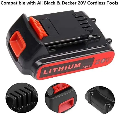 Replacement for Black And Decker 20V Battery Battery LBXR20 3.0ah Rechargeable Li-ion Compatible with Black And Decker LBX4020