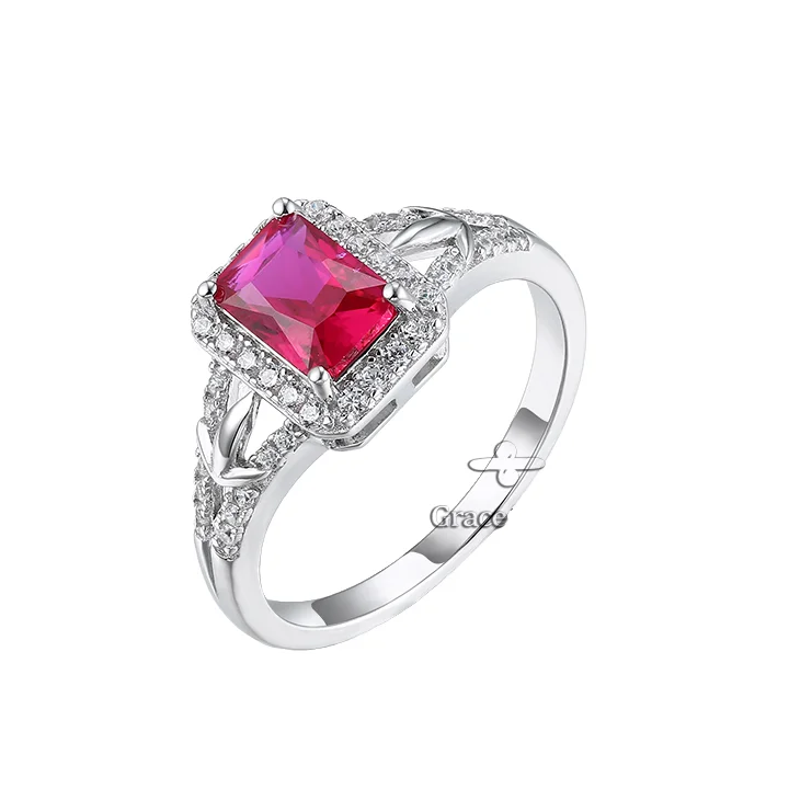 Grace Jewelry Vintage Style Emerald Cut Big Ruby Women Rings Jewelry