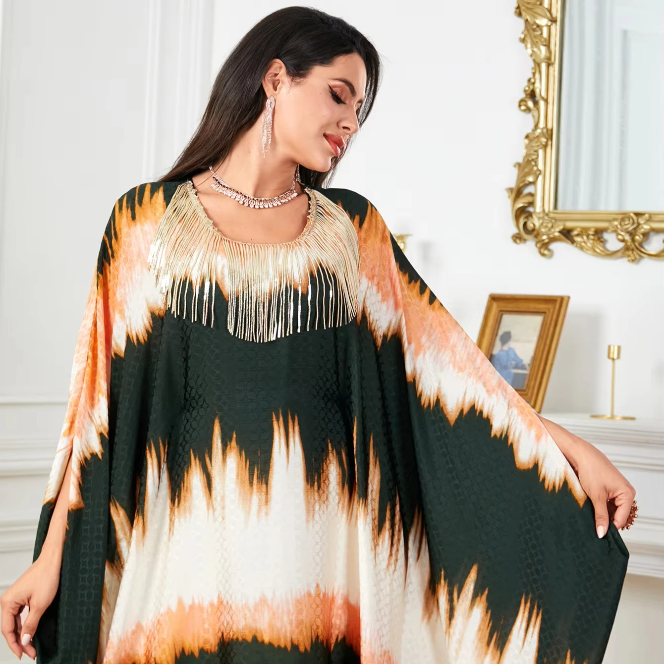 568 Free size Muslim women casual dress plus size kaftan dresses women clothes with bat sleeves Islamic clothing