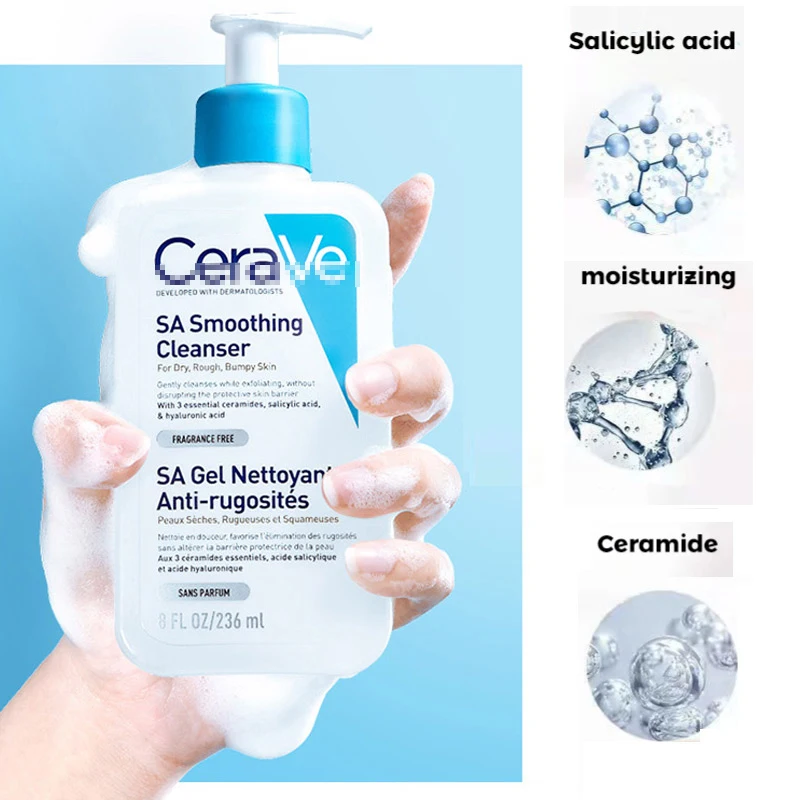Cerave SA Smoothing Cleanser For Dry Rough Bumpy Skin Gently Cleases Exfoliating Oil Control Salicylic Acid Face Skin Care
