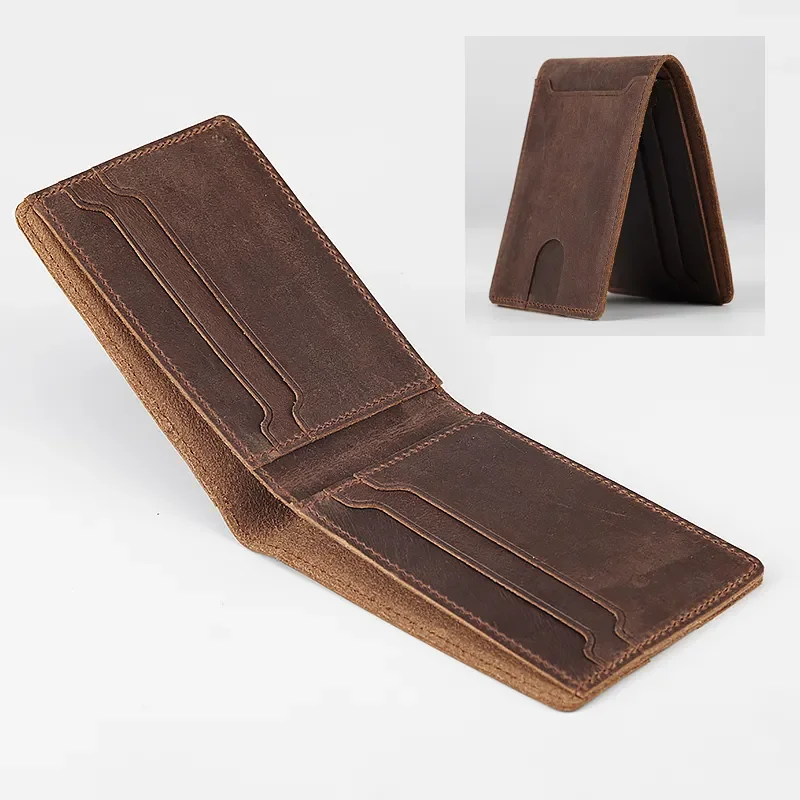 С функцией блокировки RFID мужские кошельки из натуральной кожи, изготовленные на заказ минималистский Тонкий Двойные мужской кошелек из натуральной кожи для мужчин