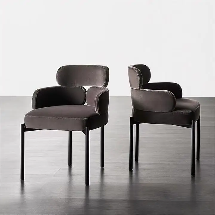 Creative Design Cream Style Bandage Shape Customization Velvet Fabric Comfort Upholstered Pure Black Steel Legs Dining Chair