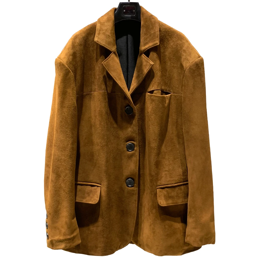 2024 Fall Blazer women jackets camel suede jacket leather western suede leather jacket