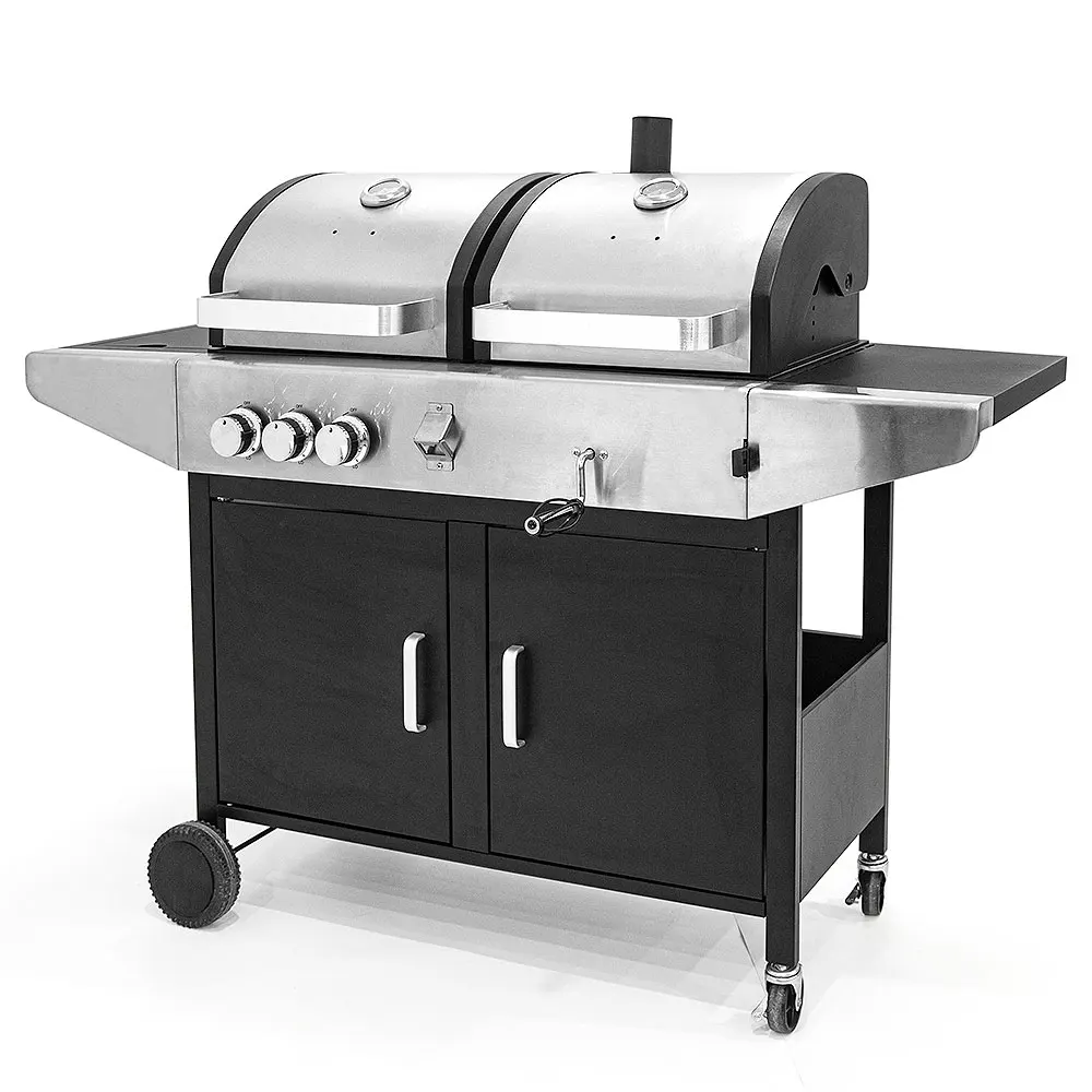 Custom Trolley Movable Smokeless Combo Grill gas and charcoal bbq grills Bbq Barbecue bbq combo grills (1600117610343)