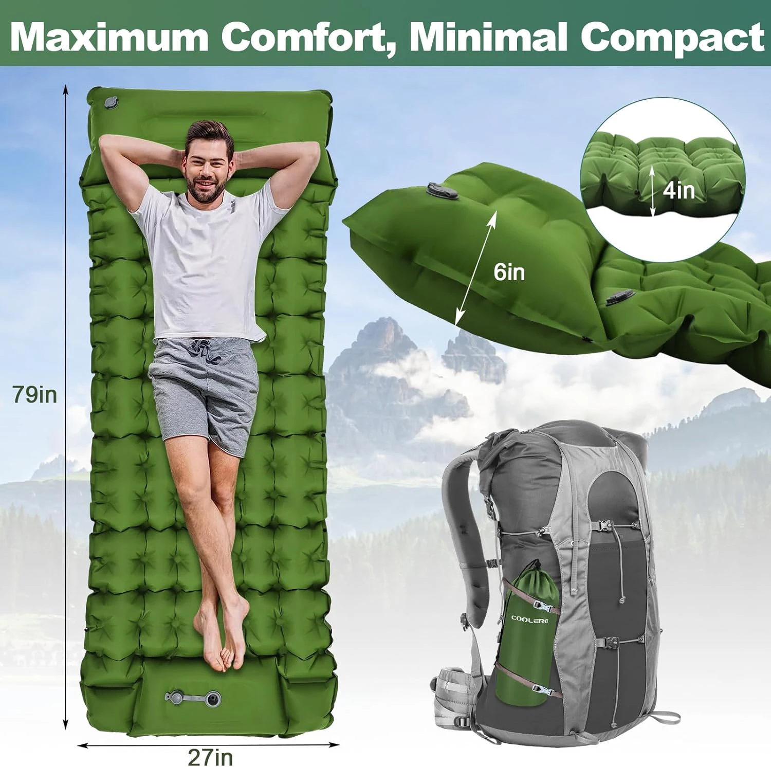 Outdoor Adventure Camping Sleeping Pad Mat with Built in Pump Self Inflating Mattress Folding Picnic Inflatable Air Mattress Bed