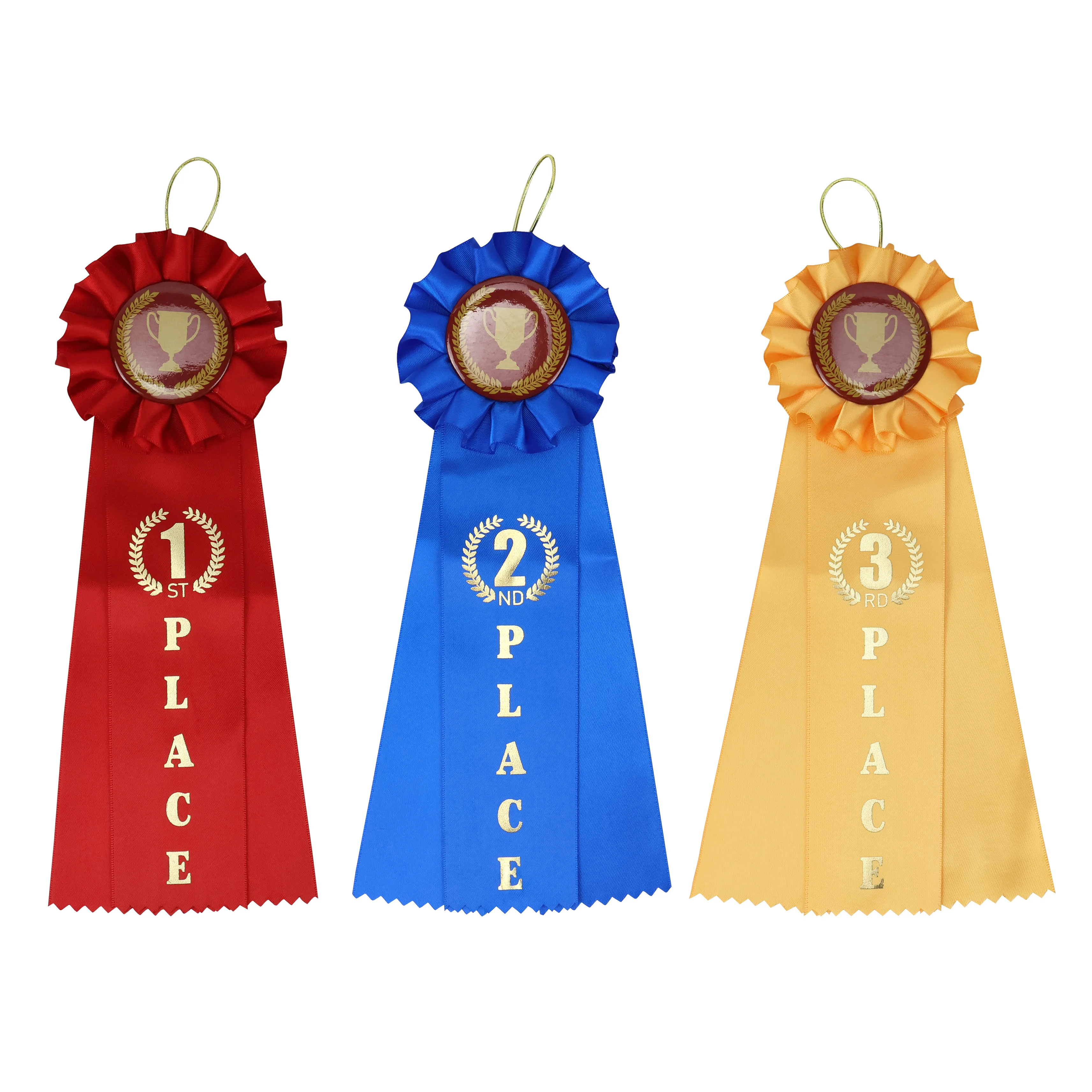 MIDI Custom Logo Single Layer Double Layer Events Round Badge  Printed Satin Rosette Ribbon Award With Hanging Rope