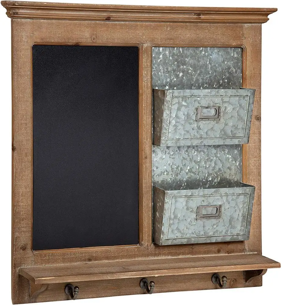 
Wood Framed Wall Organizer Farmhouse-Inspired Magnetic Chalkboard with Mail Holders 