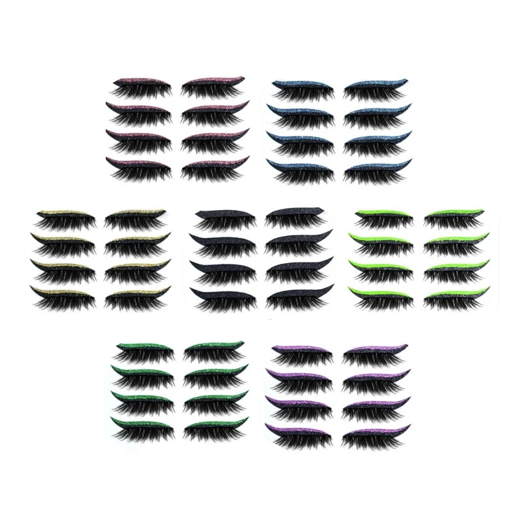 7 Colors Glitter Eyeliner Sticker False Eyelash Eye Makeup Reusable Eyeliner And Eyelash Stickers