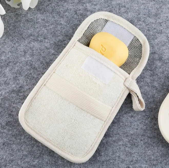 Natural Soap Saver Pouch,Exfoliating Soap Bag Body Scrubber Exfoliator Sponge with Holder Hanging Rope for Bath or Shower