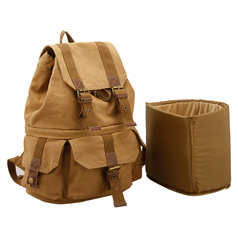 Durable Unisex Photography Bag Casual Travel Camera Canvas Back Pack Man Backpack for Cameras with Rain Cover