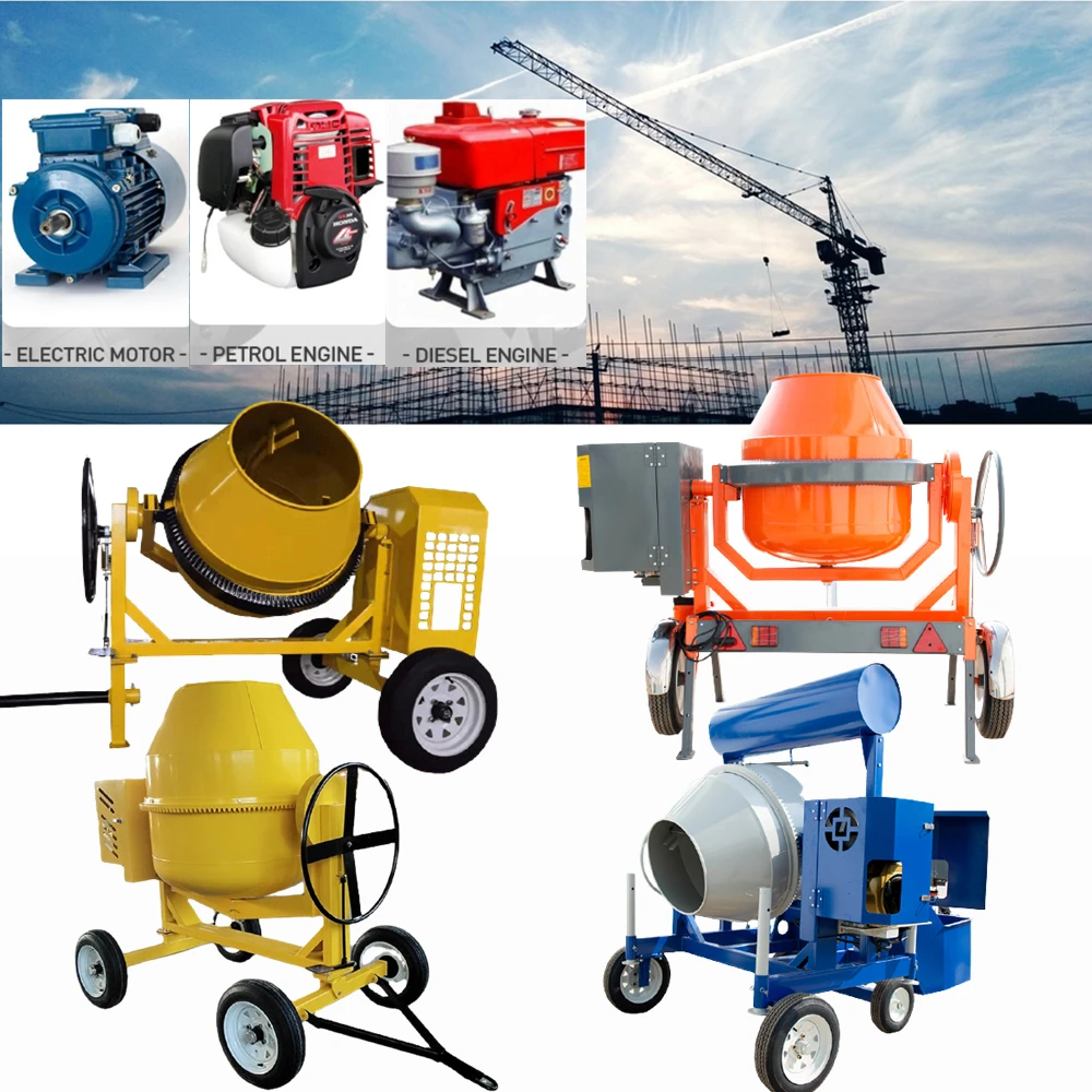 Low MOQ JQ 500L concrete cement mixer machine electric or diesel or gasoline engine home use Construction works