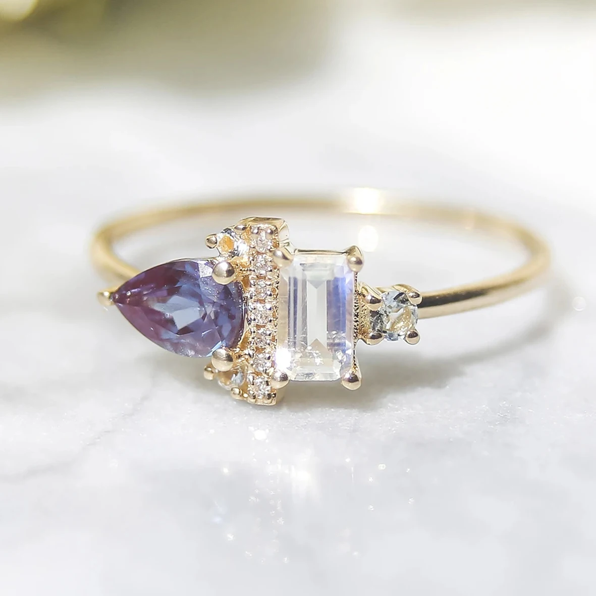 925 стерлингового серебра ювелирные изделия набор нежного Александрит Кольцо CZ изысканными лунного камня из желтого золота обручальное кольцо