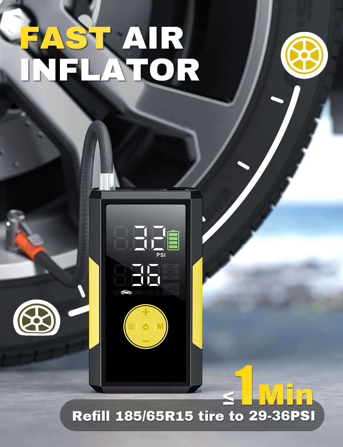 Emergency And New Trending Portable Electric Air Compressor Car Tire Pump  With 12V 10000mAh Battery Capacity