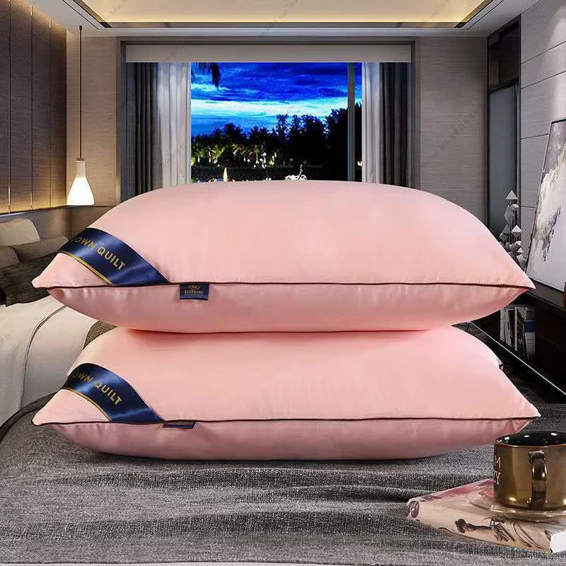 Hotel Pillows Bedroom Bed Sleep Cervical Pillow Middle-High Pillow Core Frosted Thickened Cover Wash Machine