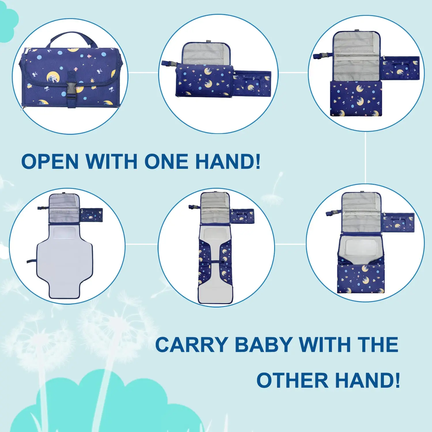 Portable Diaper Changing Pad  for Baby  Lightweight Waterproof Travel Changing Pad with Pocket for baby Shower Gift