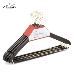 LINDON Wholesale Walnut Color Finishing Wooden Suit Hanger with Trouser Bar
