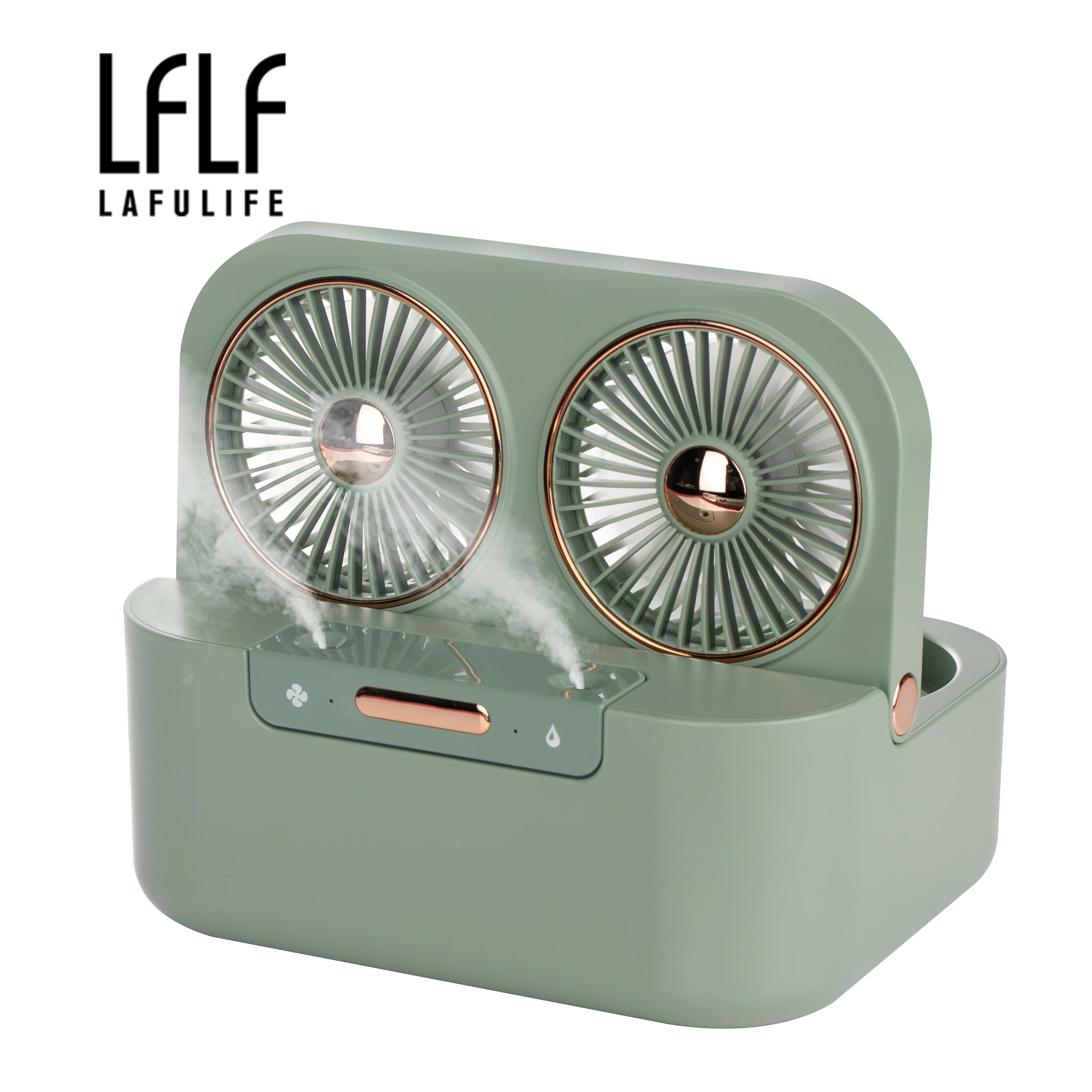 Double Motor Battery Water Mist Fan 4000mah Portable Rechargeable Table  Fans Cooling Desk Fan With Water Spray
