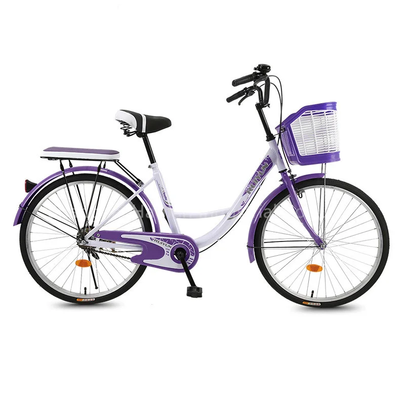 High-carbon steel goddess edition purple pink blue brown city bicycle adult city bike 24/26inch labor-saving bicycle with basket